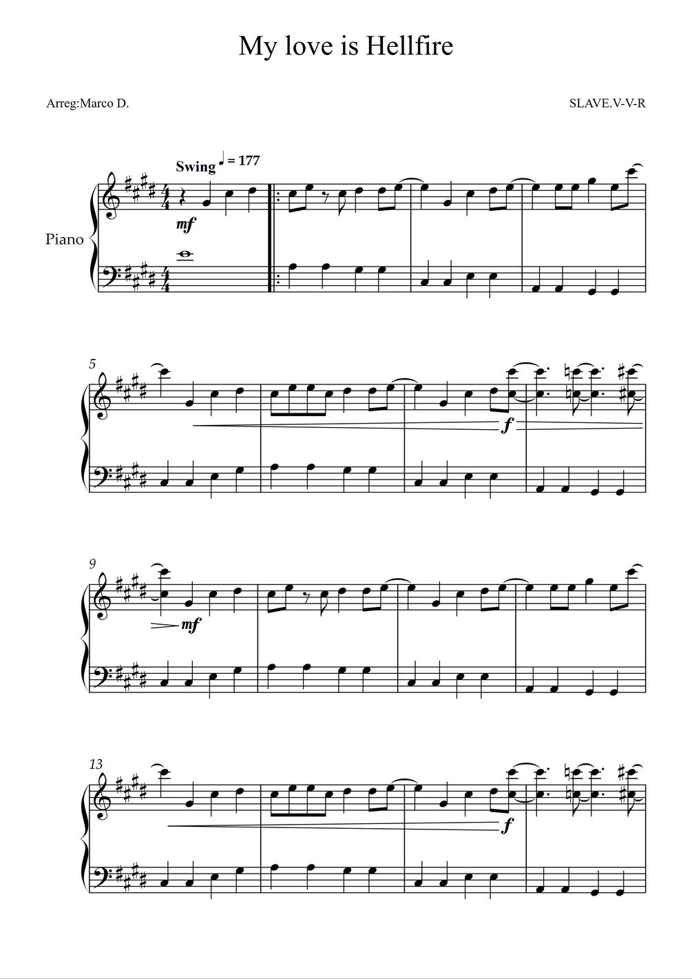 My love is Hellfire / SLAVE.V-V-R EASY PIANO + FREE SHEET