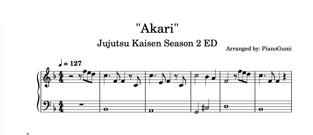 Jujutsu Kaisen Season 2 ED - "Akari" - EASY Piano Sheet Music