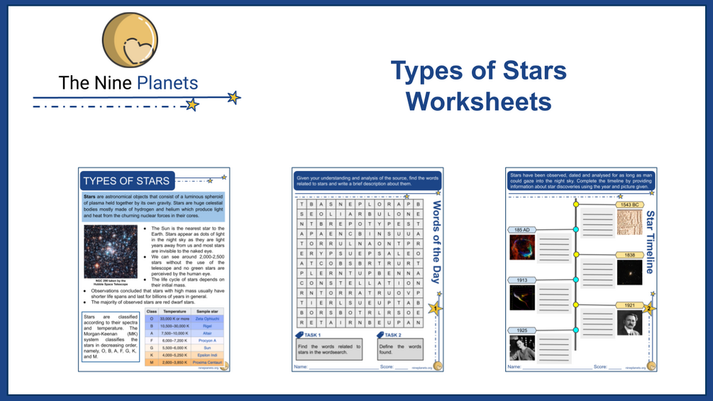 Type Of Stars Worksheets For Kids