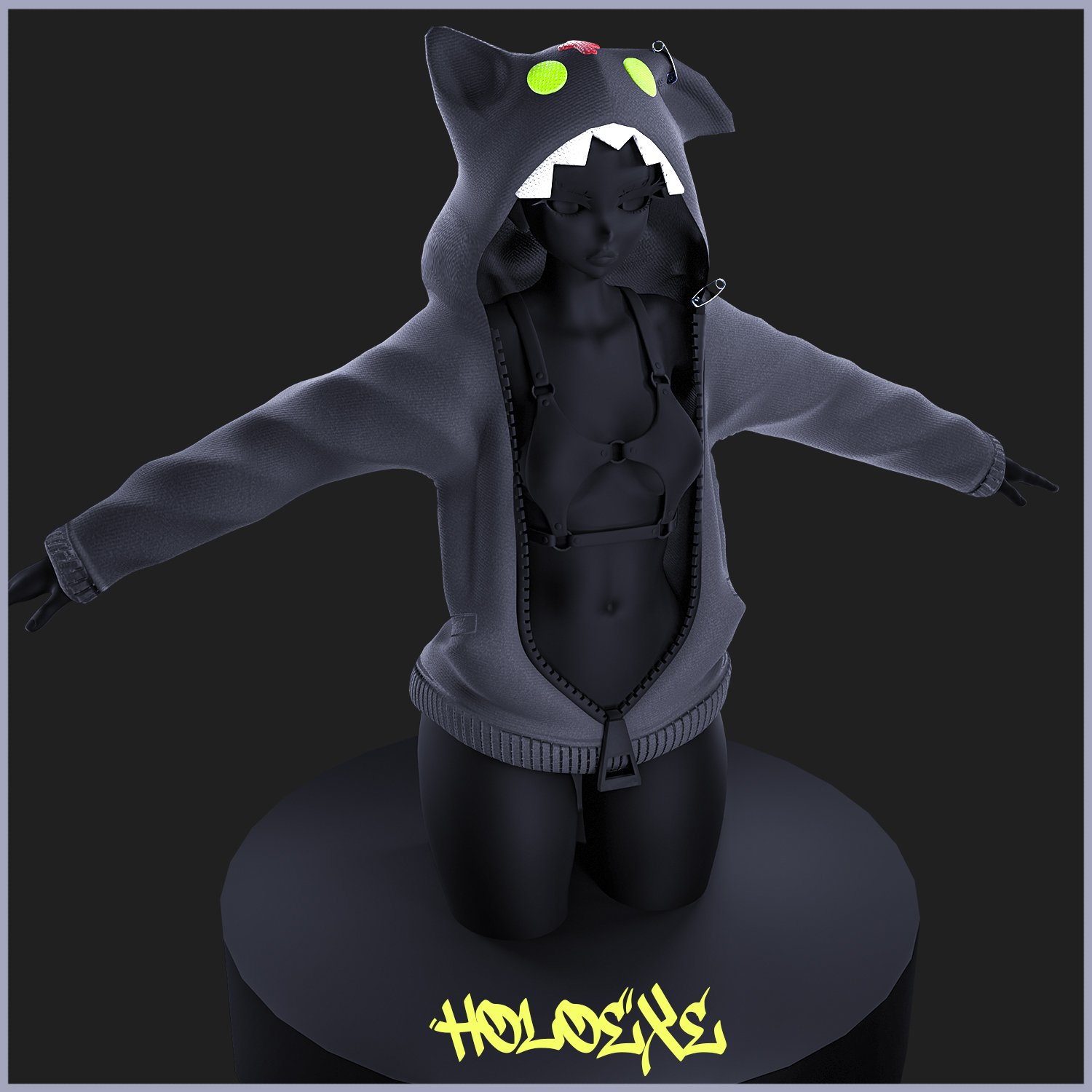 Neko Hoodie(Akubi)-グレー | harapeco Store
