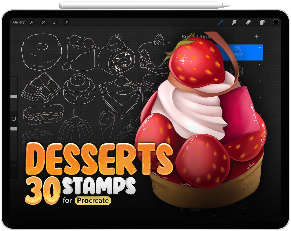 30 Procreate Desserts Stamp Brushes Collection by ProCreativeBreeze