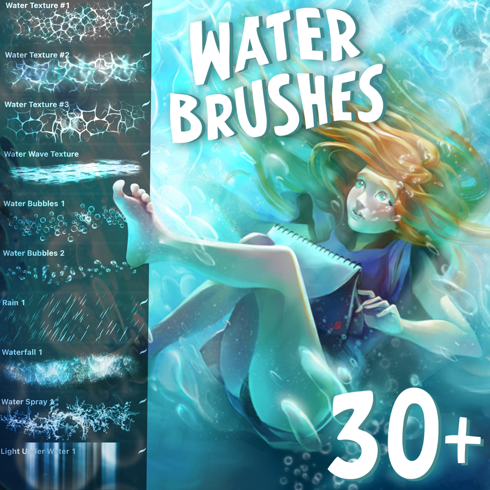 Water Brush Set 30+ for Procreate by Di