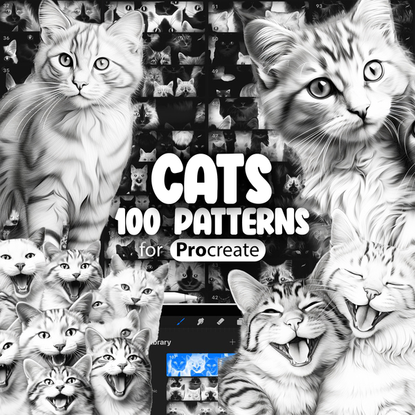 100 Procreate Cats Patterns Collection by ProCreativeBreeze