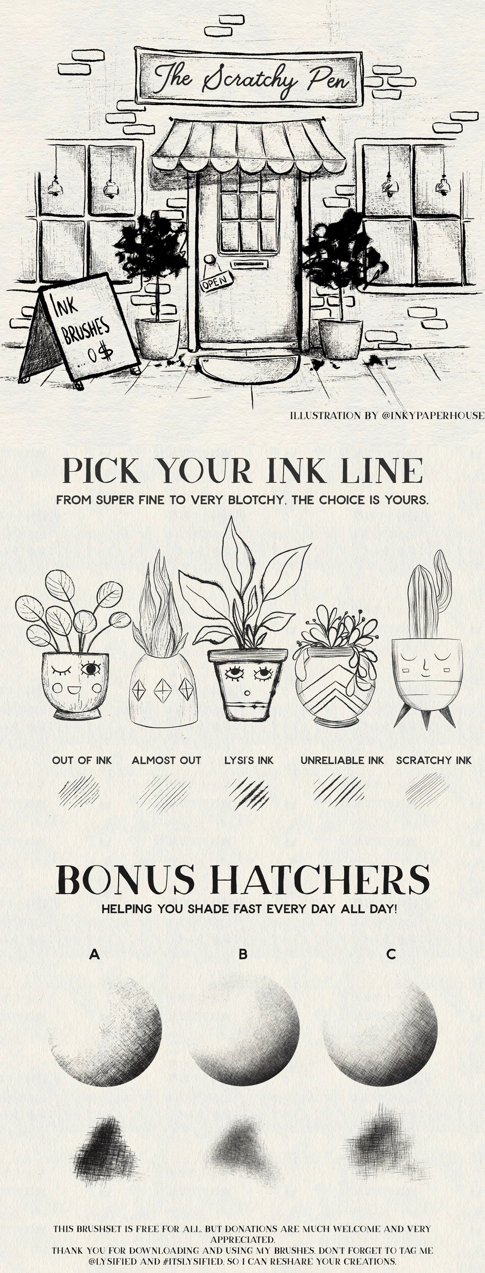 The Scratchy Pen ink brushes for procreate Inky paper house