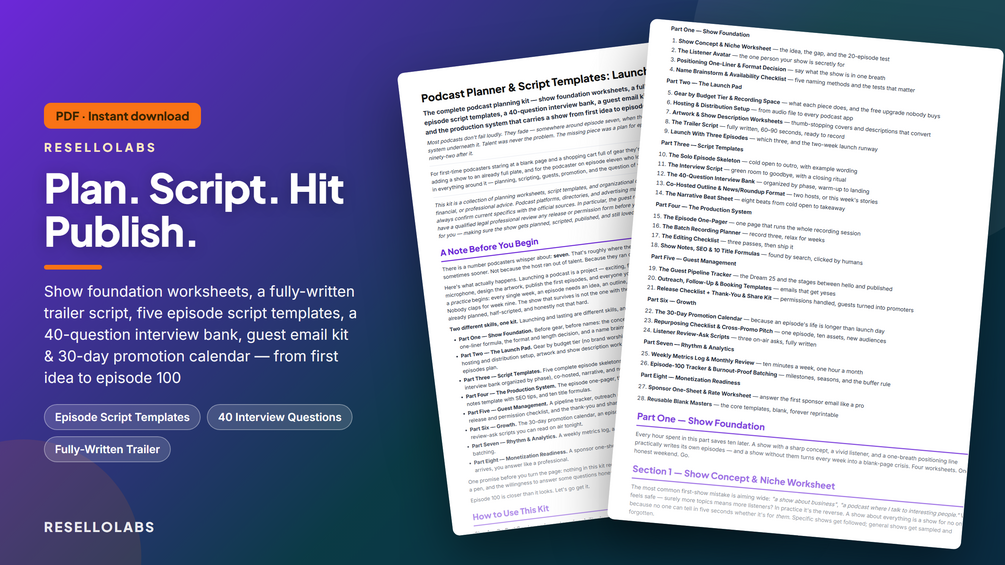 Podcast Planner & Script Templates: Launch to Episode 100