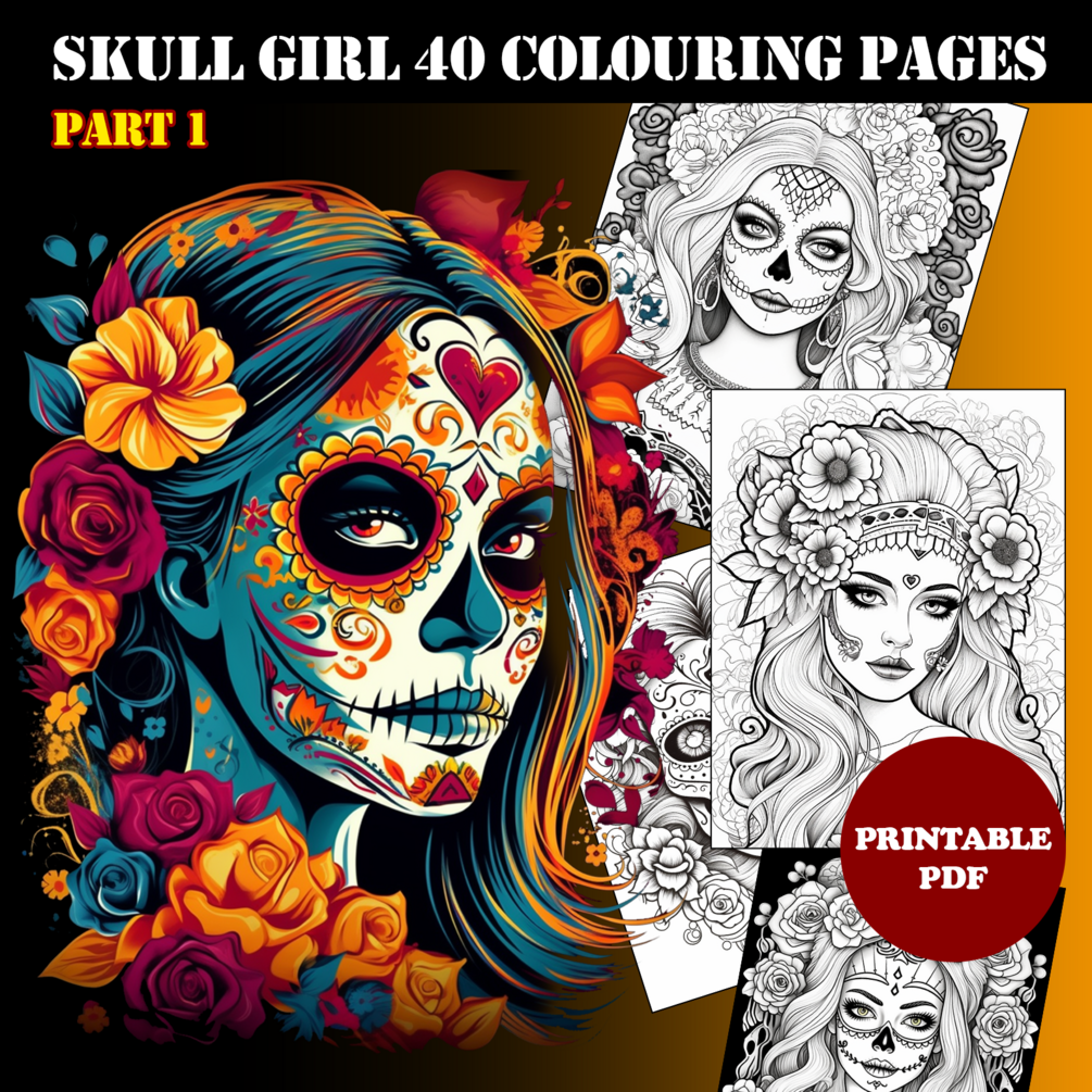 Skull Girl Colouring Book 40 Pages Part 1 