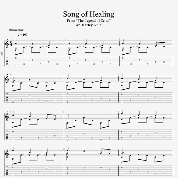 Song of Healing (The Legend of Zelda: Majora's Mask) fingerstyle guitar tab PDF by Harley Guio