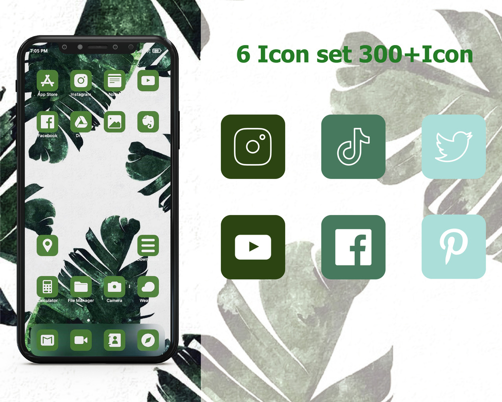 GREEN iOS 14 App Icons, 850 Neutral Theme Aesthetic iPhone App Icons, Home  Screen Icon Widget, App Icon Covers, Summer vibes, Tropical Nature