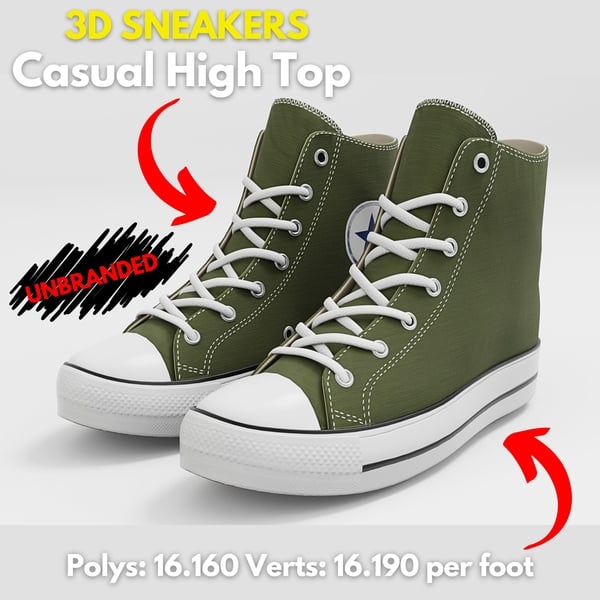 Sneakers - Casual High Top Green - Unbranded | WOLVES STUDIO