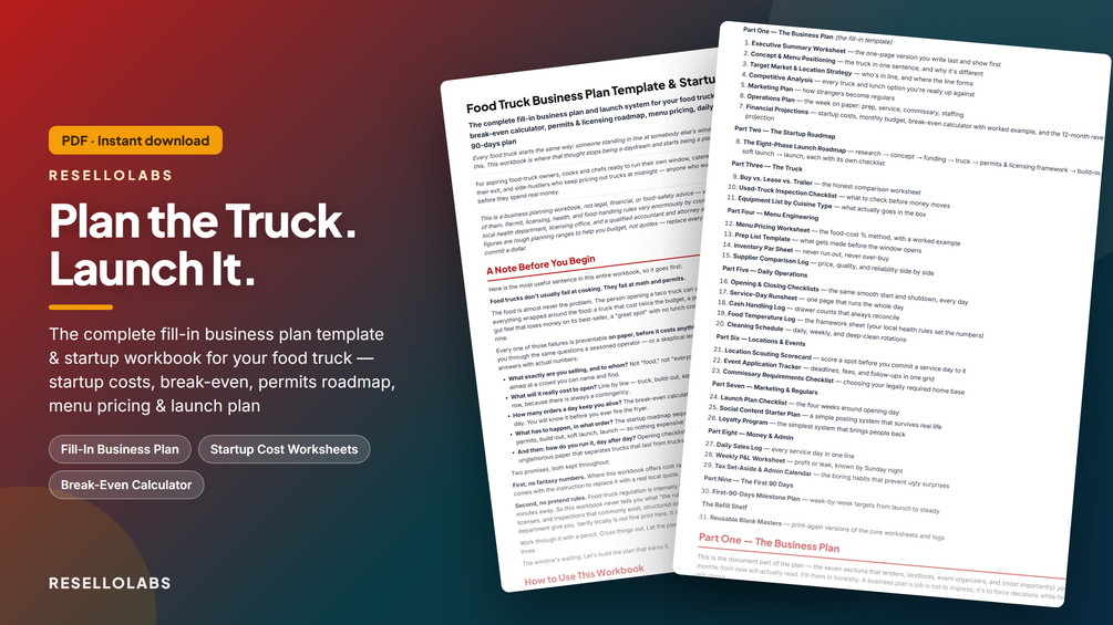 Food Truck Business Plan Template & Startup Workbook cover
