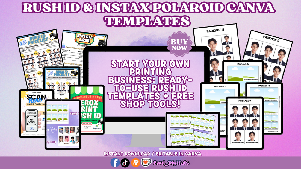RUSH ID & INSTAX POLAROID CANVA TEMPLATES FOR PRINTING SERVICES / Paul ...