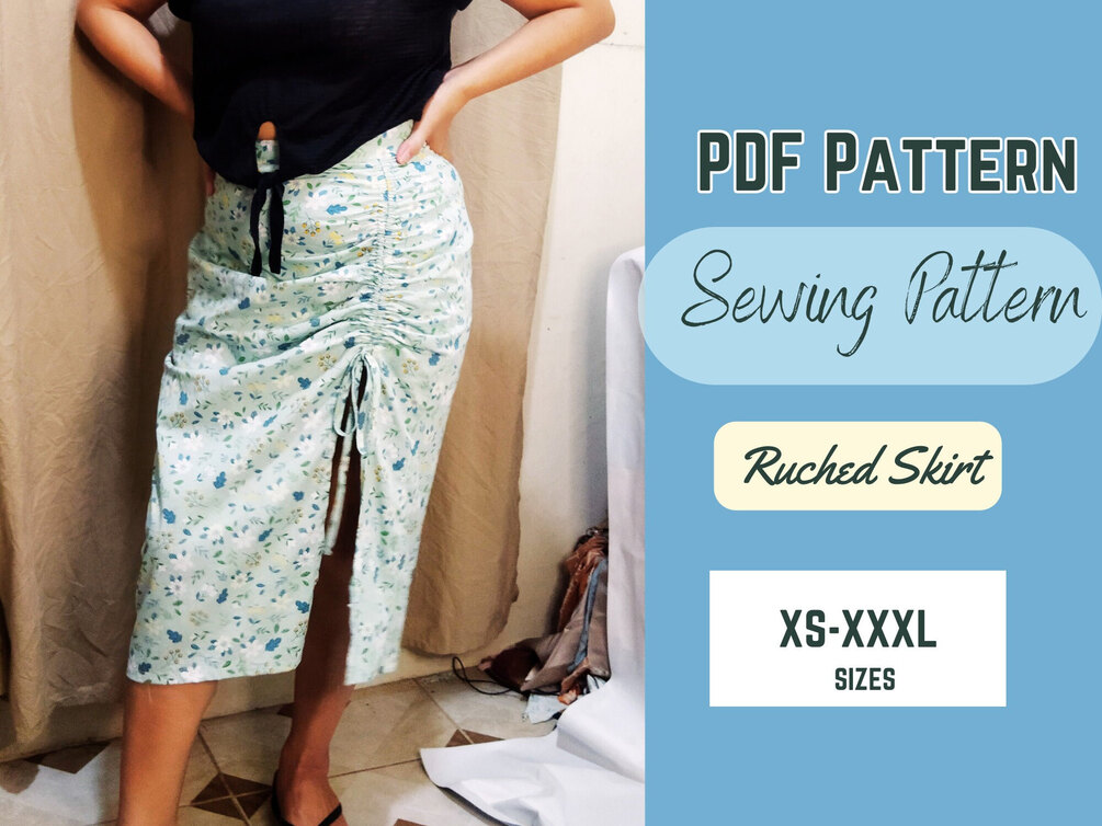 Skirt Sewing Pattern PDF XS XXXL Drawstring Skirt Woman Fashion Trendy Design Easy to sew Pattern side slit ruched drape