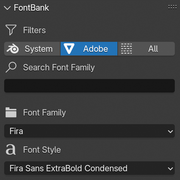 FontBank | Adobe fonts + Blender | blender addon (v1.3) by Leon Latour