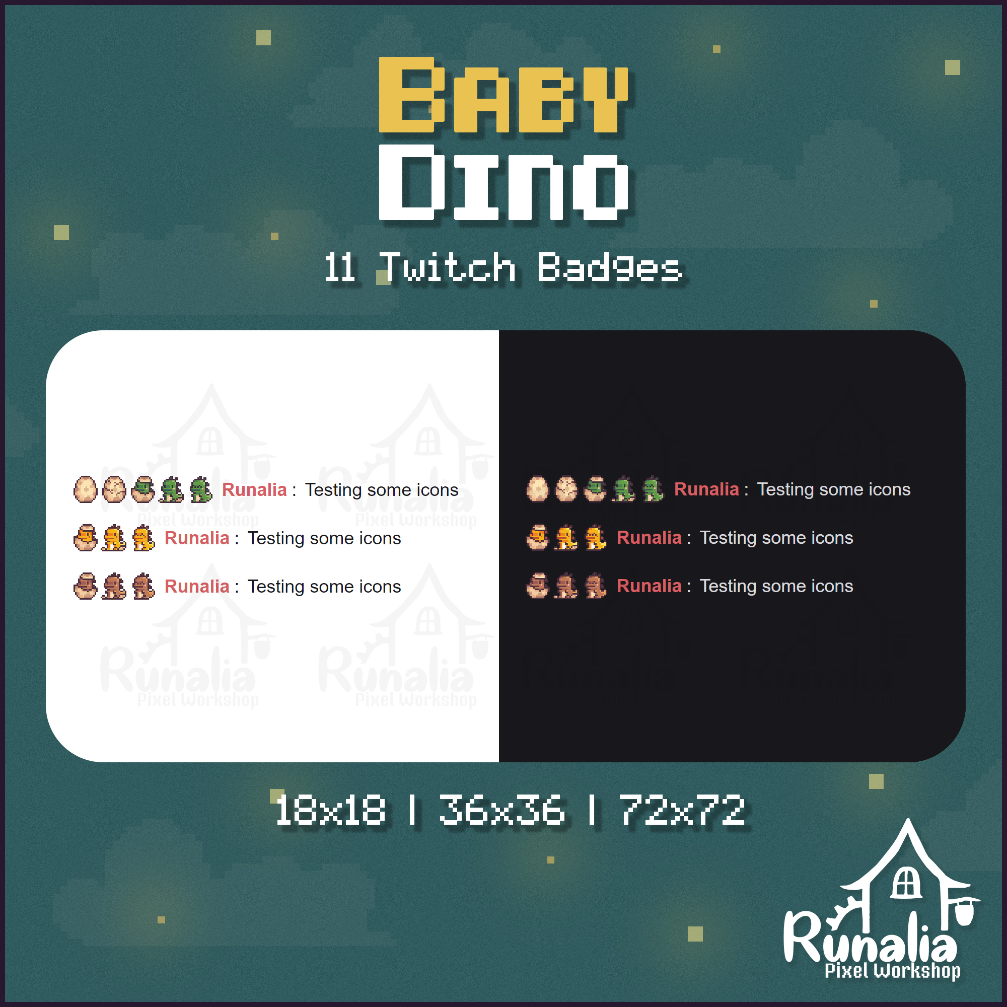 Baby Dino | 11 Pixel Art Twitch Bit / Sub Badges / Emote | Cute & Retro ...