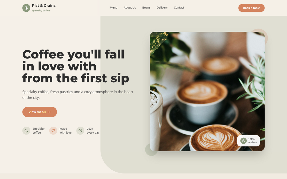 Mobile walkthrough for Pist & Grains — Premium Coffee Shop Website Template(HTML5 + Bootstrap 5 + WordPress + Elementor) 
