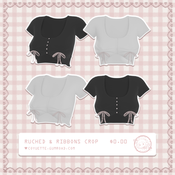 ˗ˏˋ ruched & ribbons crop﹒free VRChat asset﹒୨ৎ 