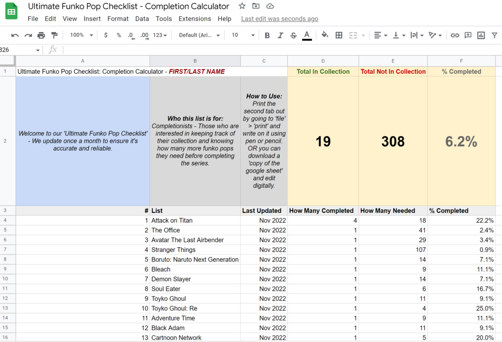 Ultimate Funko Pop Checklist Calculator