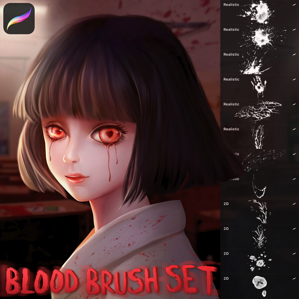 Blood Brush Set for Procreate (Realistic + 2D) by Di