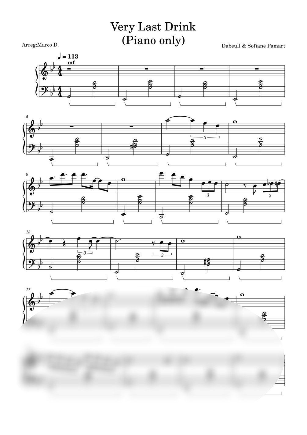 Very Last Drink Dabeull & Sofiane Pamart (only piano) SHEET + MIDI