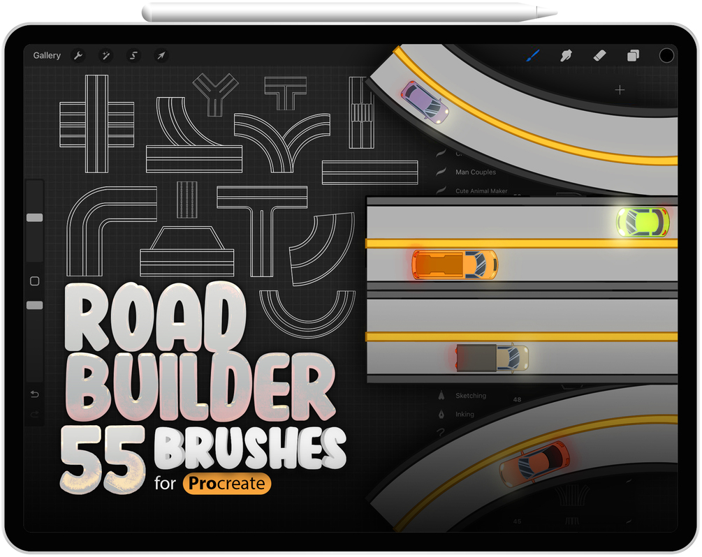 55 Road Brushes Collection for Procreate by ProCreativeBreeze