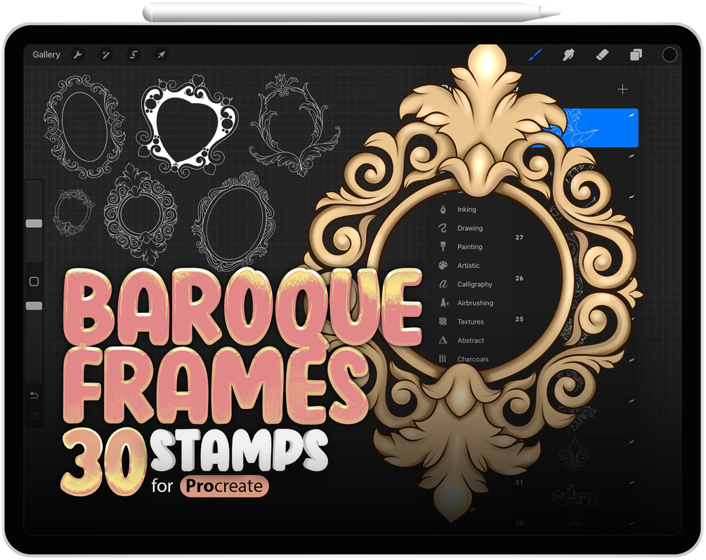30 Baroque Frames Stamps Collection for Procreate by ProCreativeBreeze