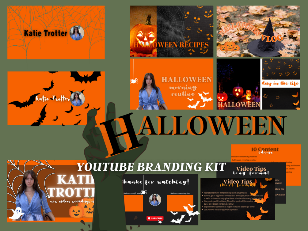 HALLOWEEN Themed YouTube Branding Kit Spooky Thumbnail templates, Intro + Outro Templates