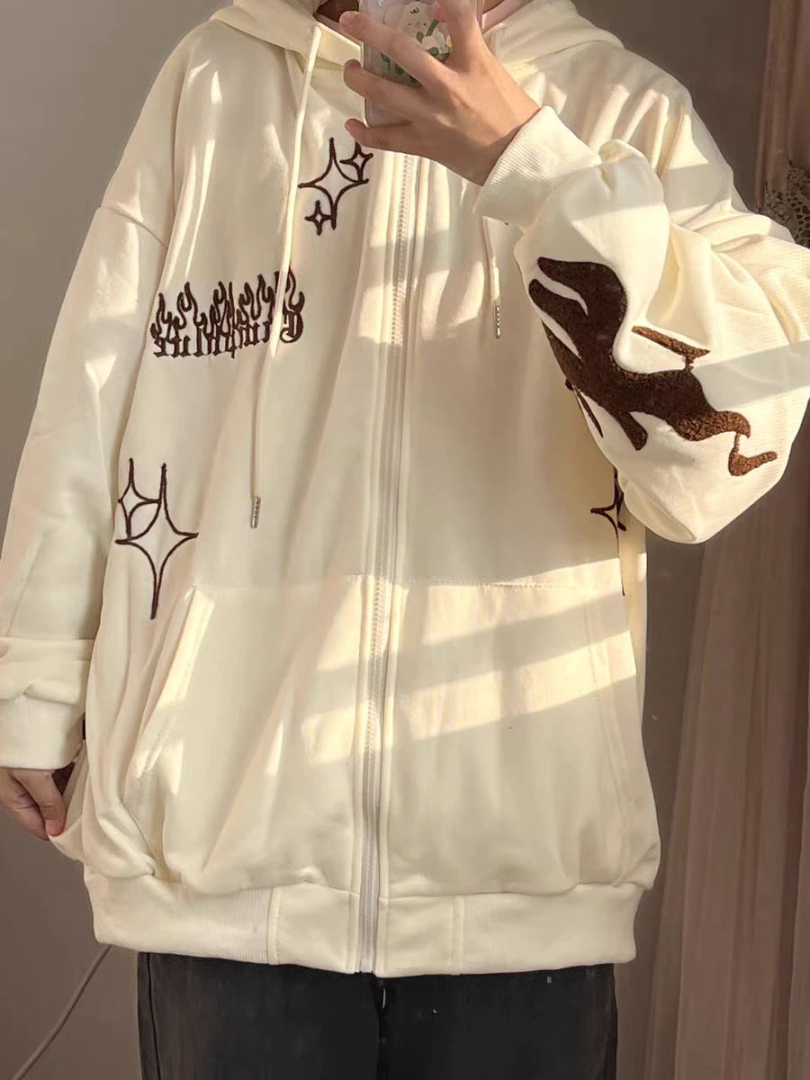 Gothic Embroidered Hoodies Casual Loose Wear Cool Design Hip Hop