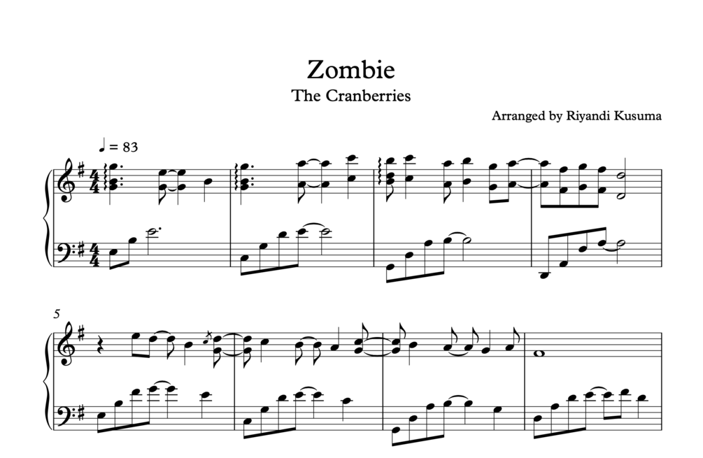 Zombie Sheet Music, The Cranberries