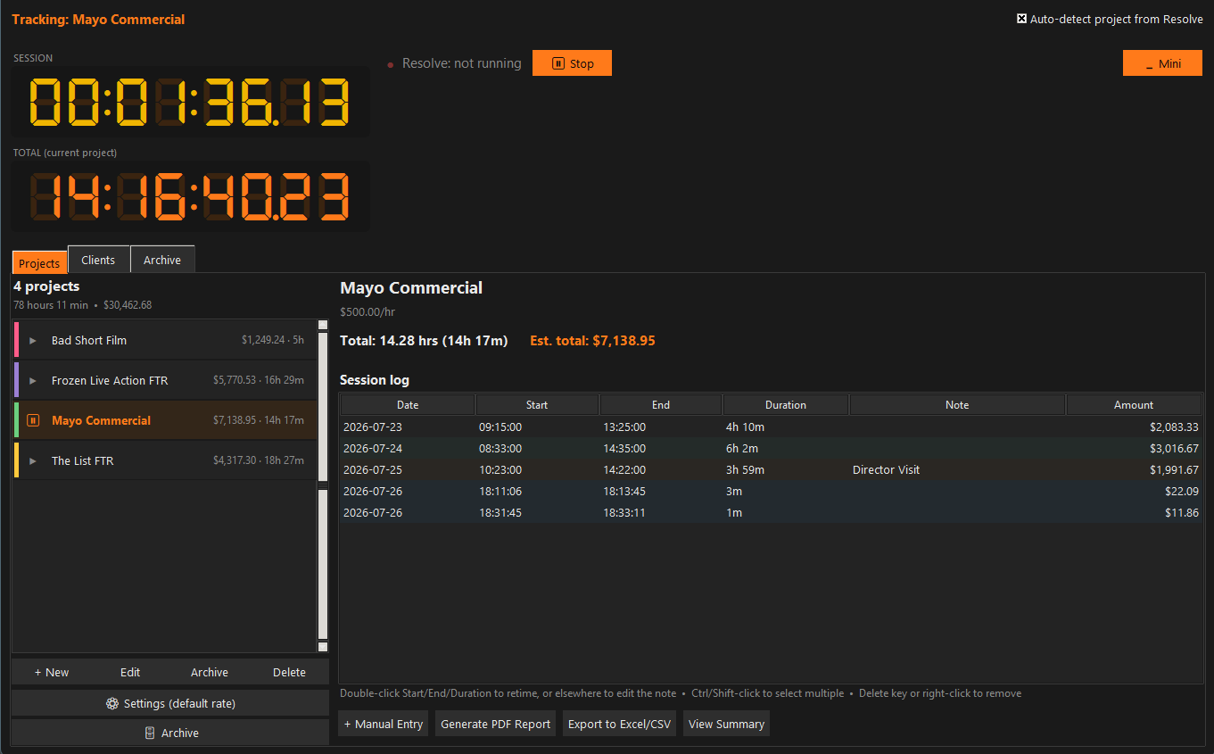 K-Tools Resolve Timer full interface