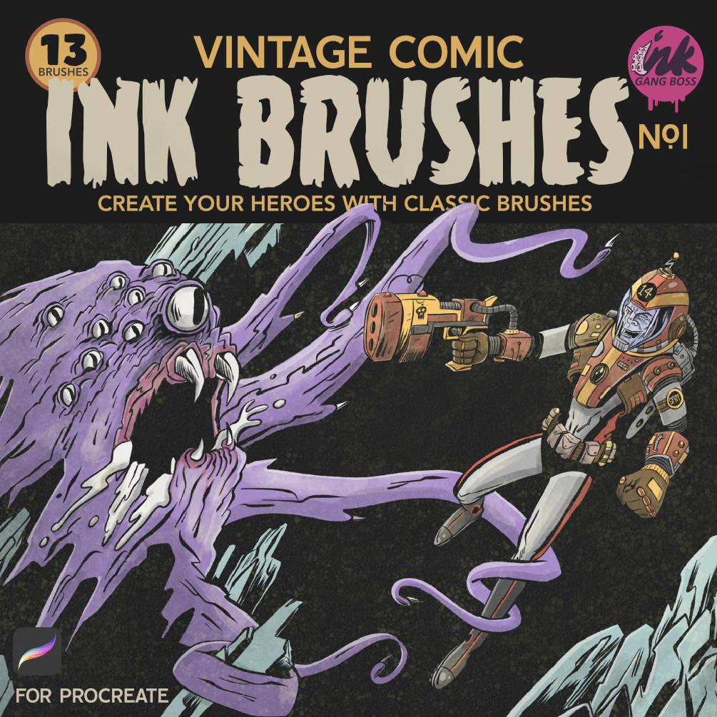 Vintage Comic Book Ink Brushes for Procreate by Ink Gang Boss