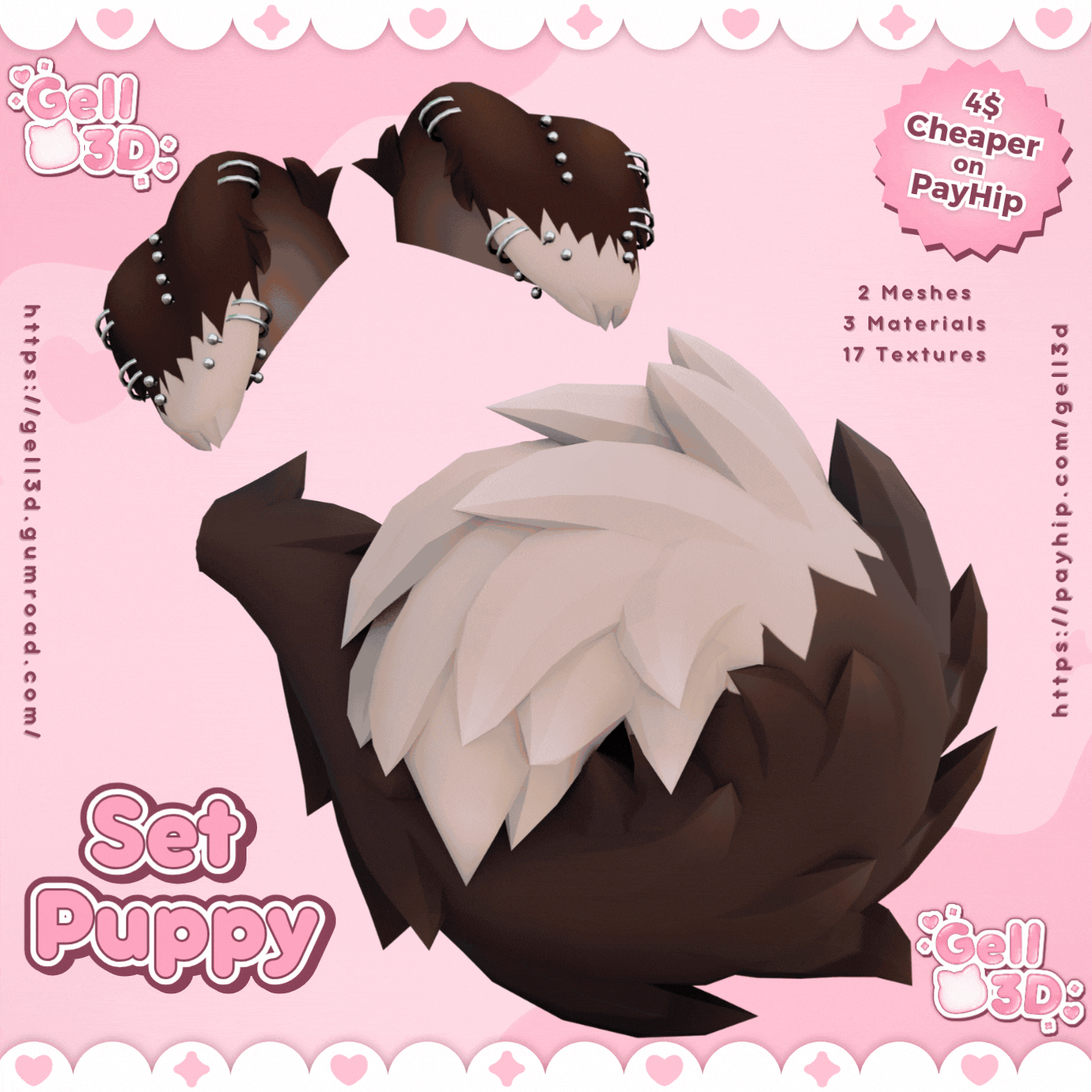 Set ♡ Ears & Tail (#3) Dog Puppy Fluffy - VRChat Asset