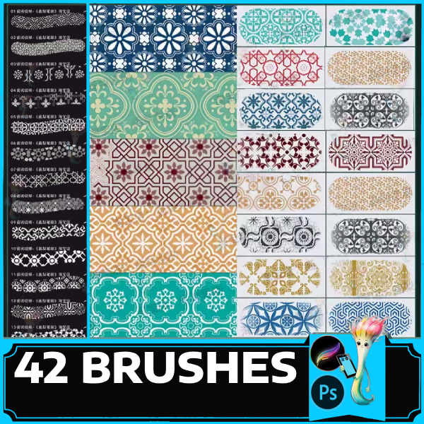 procreate brush ps brush retro european floor tile decoration pattern tile background parquet, photoshop brushes by best procreate brushes