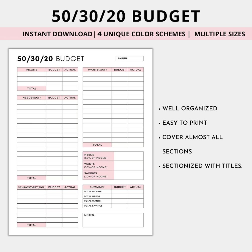 50/30/20 budget template, 50/30/20 rule, monthly budget template iPad, weekly paycheck budget planner, monthly budget overview digital download, Instant Download, A5，A4，Letter