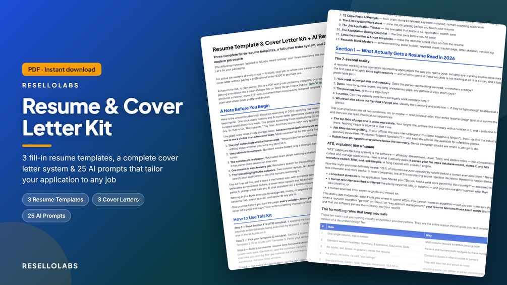 Resume Template & Cover Letter Kit + AI Resume Prompts cover