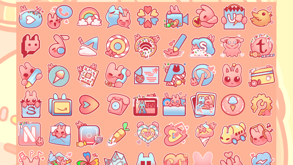 Cotton Candy Ice Cream Pink Blue Yellow Bunny Rabbit App Icon Set ...