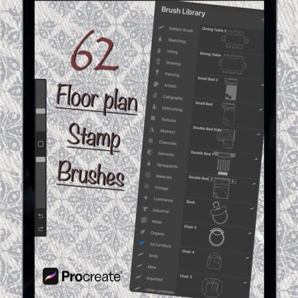 2D floor plan elements stamp brush procreate by arch toosy