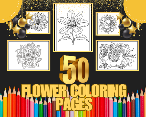 50 Flower Coloring Pages for Adults Printable PDF for Relaxation