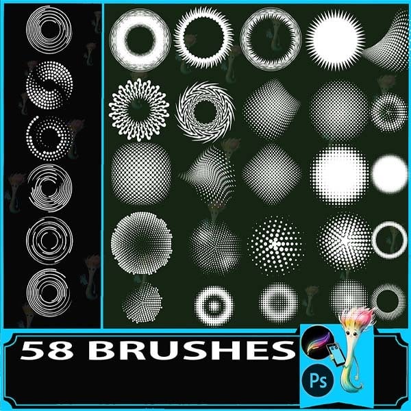 Procreate & Photoshop 58 Types Sci|Fi Techno・Circular Decoration Brush Set | Halo・Aperture・Line by best procreate brushes