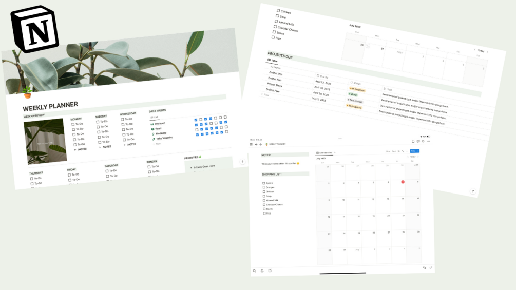 Notion template weekly planner