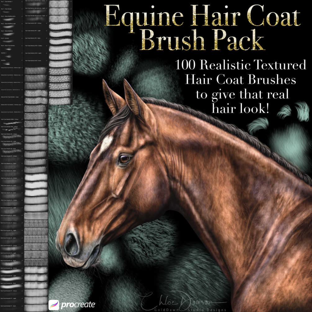 100 Equine Hair Coat Texture Brushes by GoldDawn Studio Designs