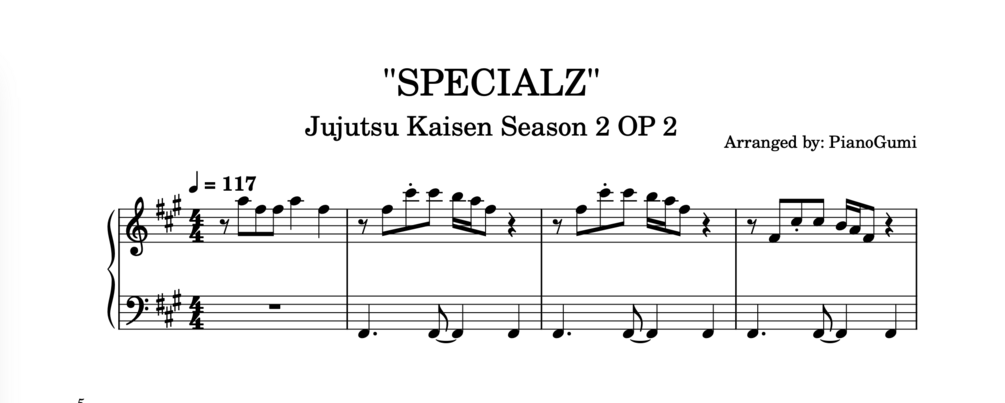 Jujutsu Kaisen Season 2 OP 2 - "SPECIALZ" - EASY Piano Sheet Music