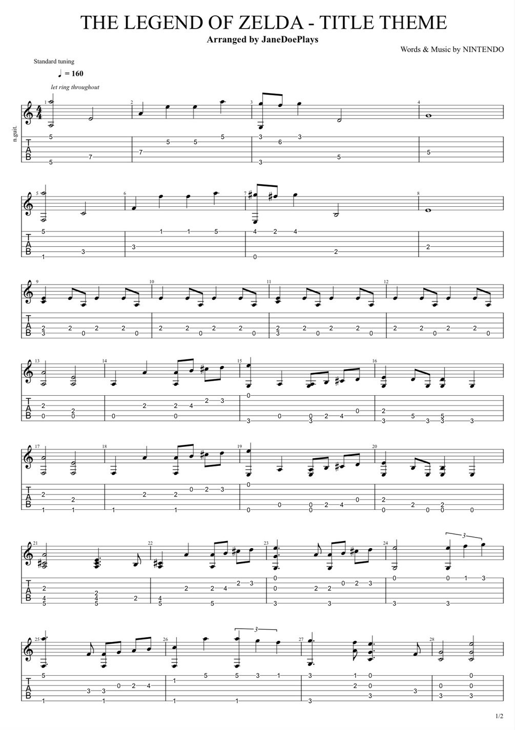 The Legend of Zelda (Title Theme) Fingerstyle Guitar TABS