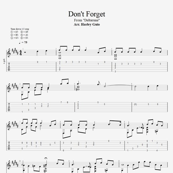 Don't Forget (Deltarune) fingerstyle guitar tab PDF by Harley Guio