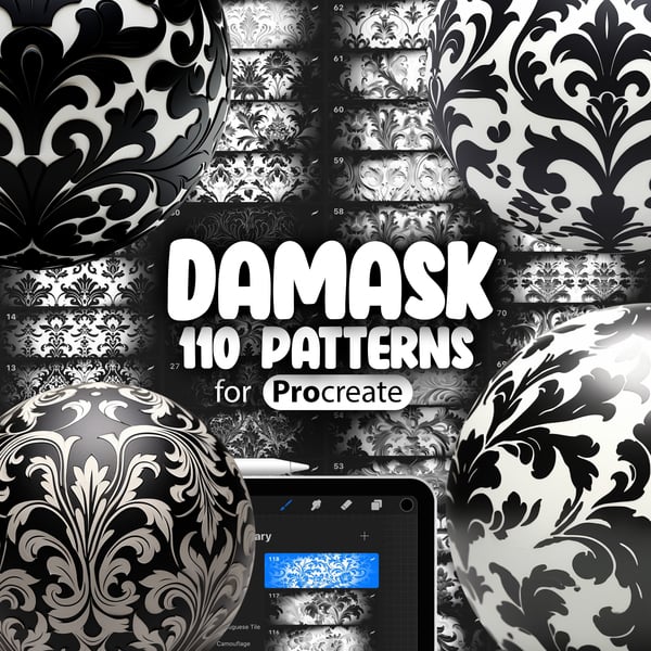 110 Procreate Damask Patterns Collection by ProCreativeBreeze