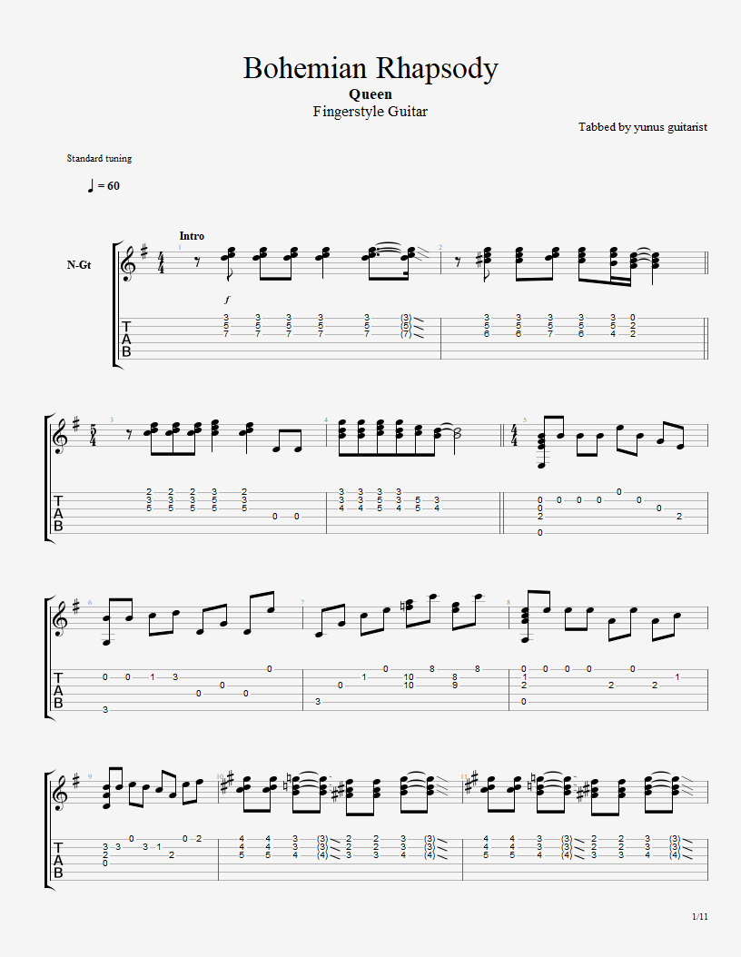 TAB. Bohemian Rhapsody Queen