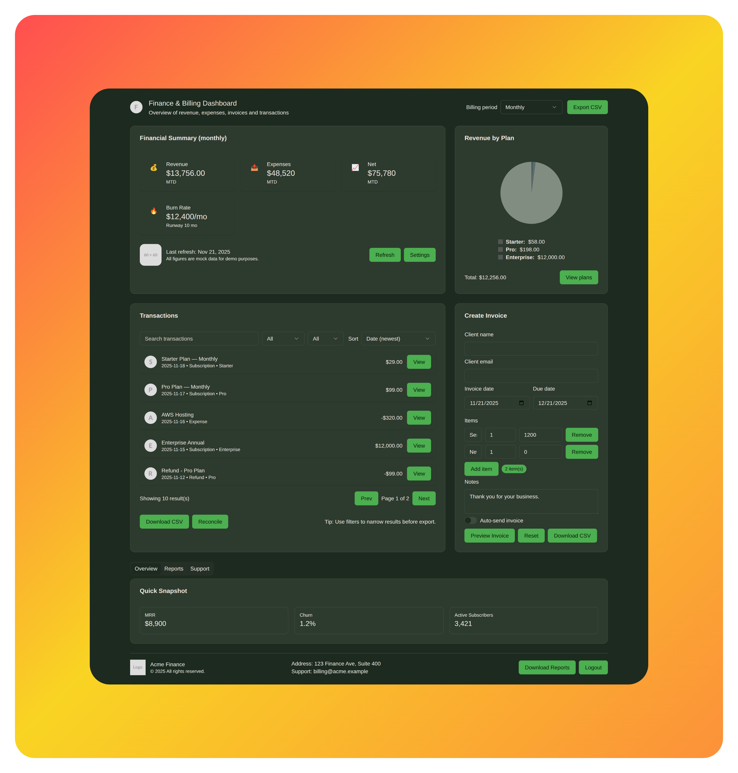 Finance Dashboard Screenshot 2