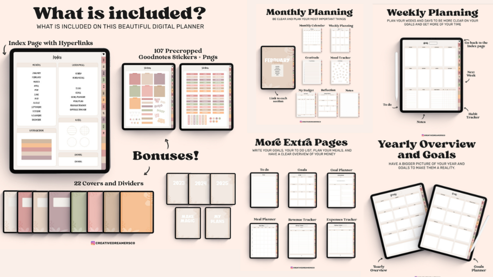 Undated Goodnotes Planner - Monthly Digital Planner, Goodnotes Template ...