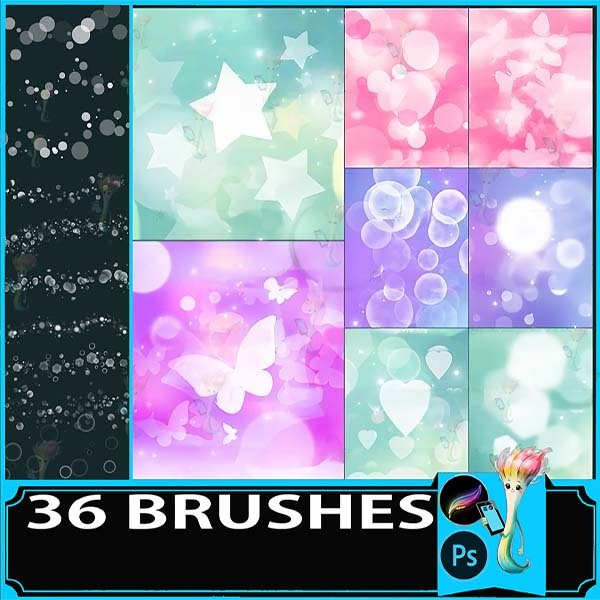 Procreate & Photoshop 36 Types Dreamy Light Effect Brush Set | Glitter・Bokeh・Particles・Decorative Material by best procreate brushes