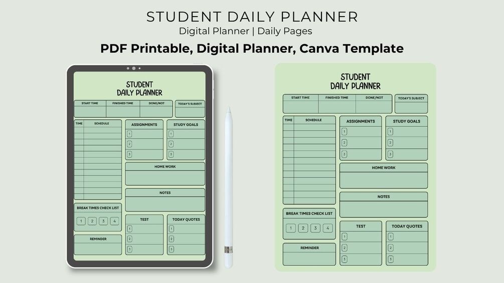 Student Daily Planner | Study Tracker | Printable + Canva Template ...