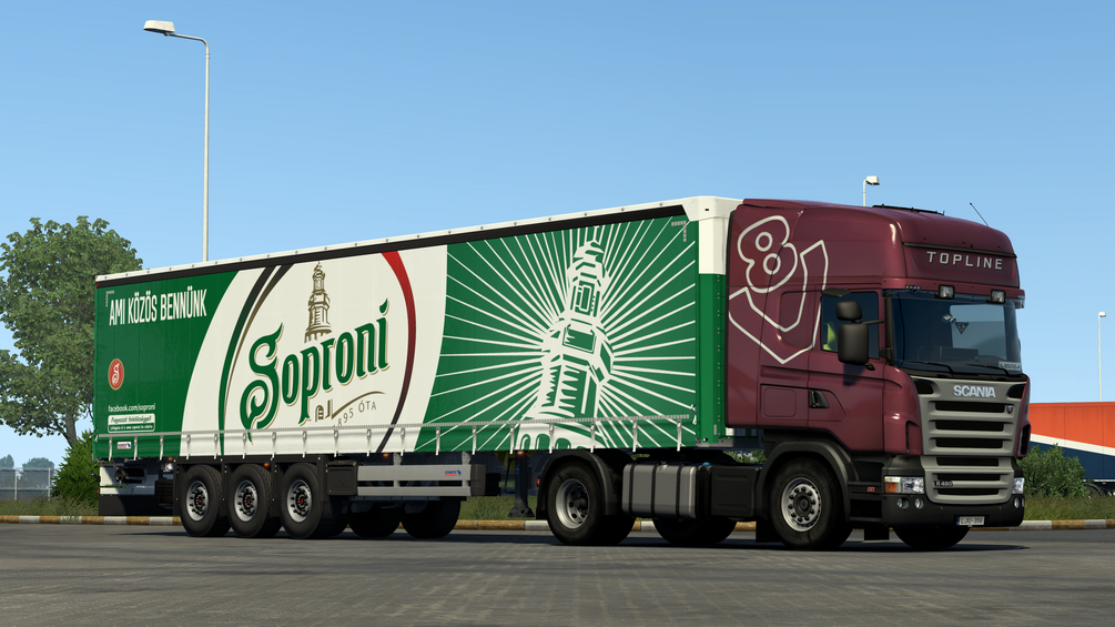 Soproni skin for Schmitz trailer dlc and V8 metallic skin for Scania R (rjl). ETS2 by ANGYALFOLDI